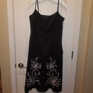 LOFT Black Cotton Slip Sun Dress w/White Embroidery 10 Fits Small 6-8